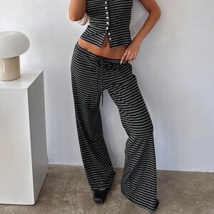 Gavrielle Jersey Wide Leg Pants Stripe Princess Polly Black and Gray Striped Set